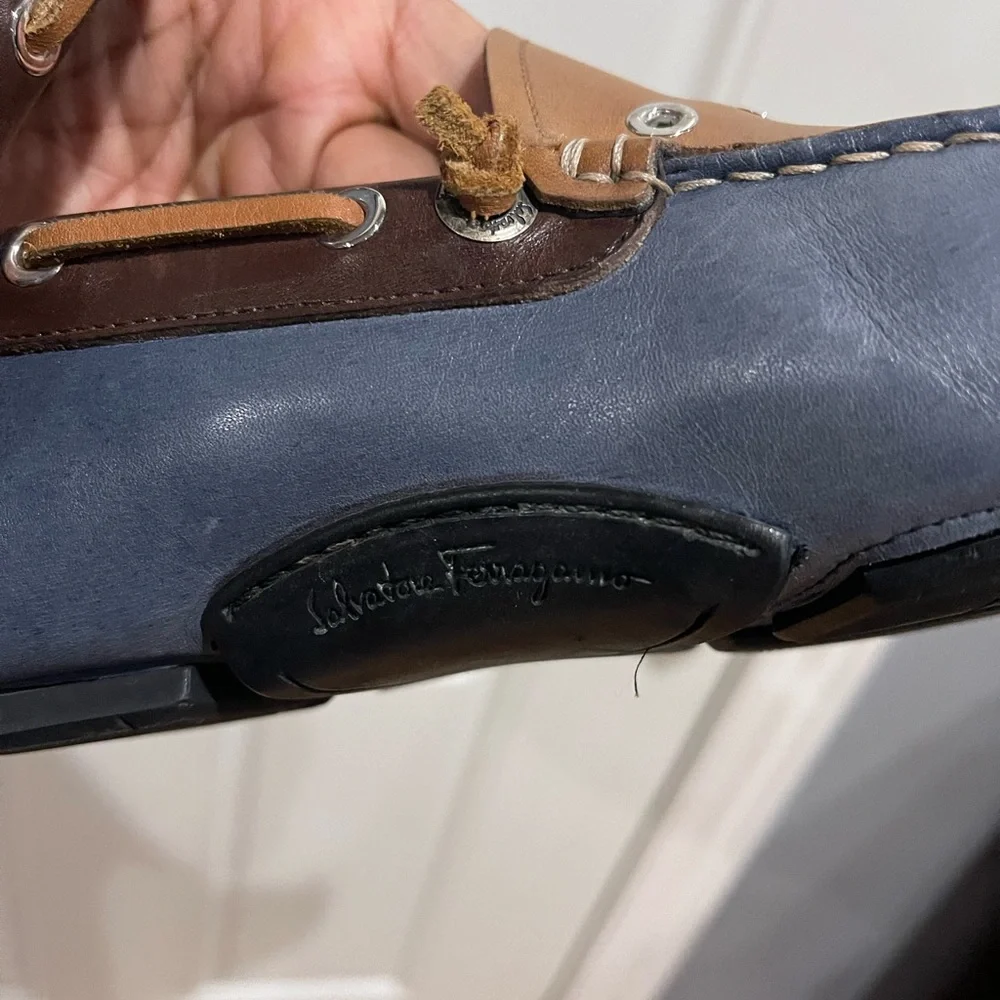 Rare Salvatore Ferragamo Driving Shoes Blue/Tan Sz 10.5 D - Picture 15 of 16